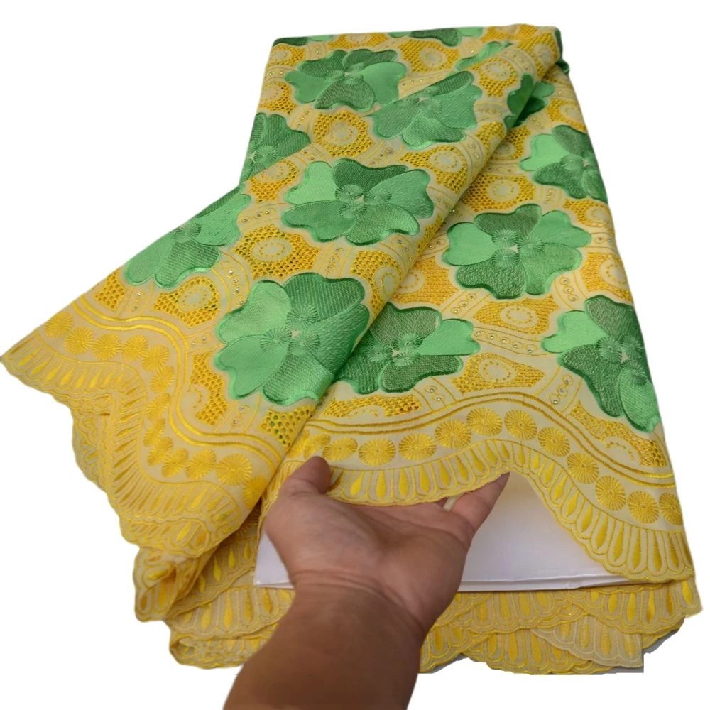 

Вышитая Африканская Хлопковая кружевная ткань высокого качества Желтые нигерийские камни швейцарская вуаль кружева Австрия в Швейцарии mv471