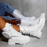 women new pocket boots lace up ladies anklef female buckle strap black booties chunky platform rubber colored sole shoes fashion