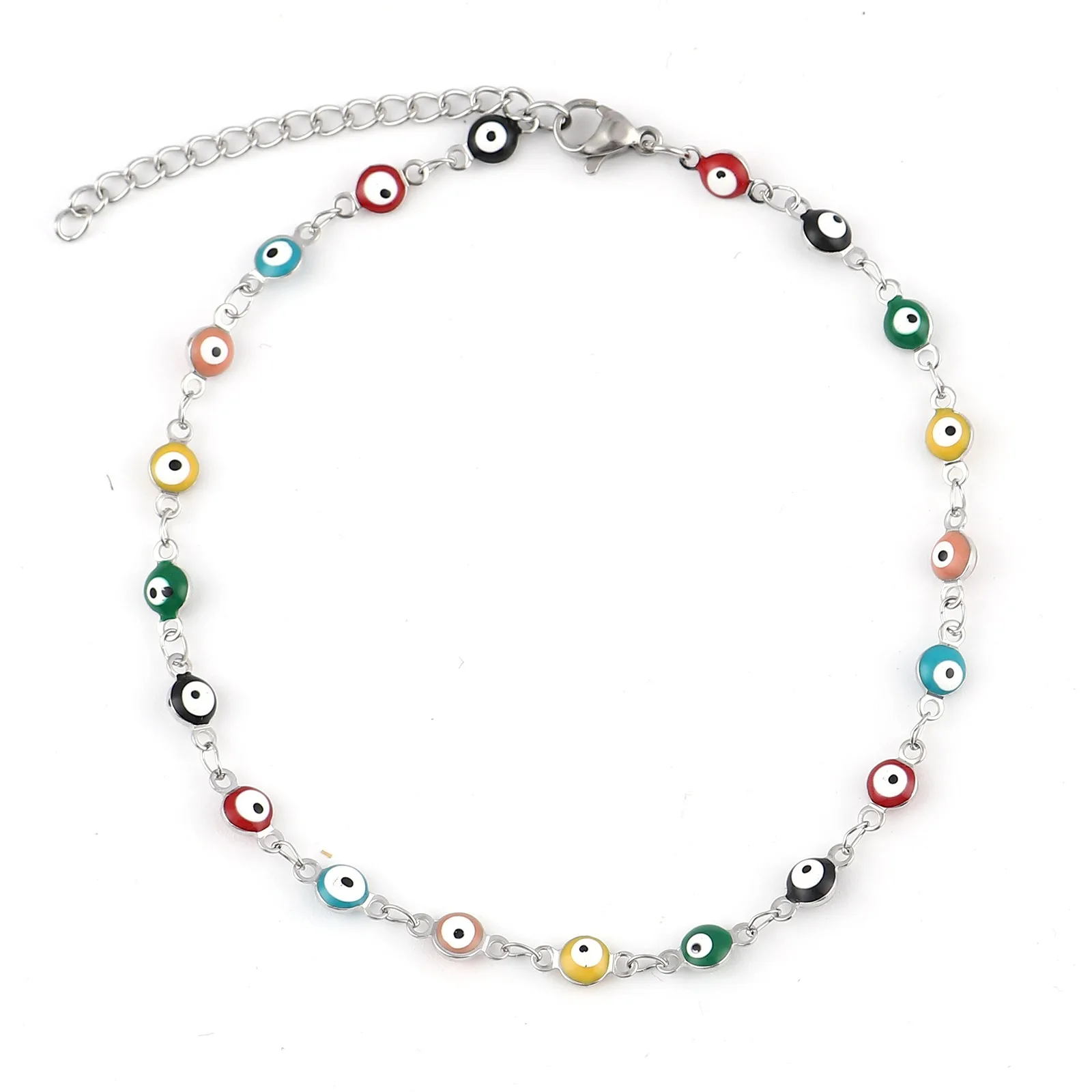 

1PC Stainless Steel Religious Anklet Enamel Round Evil Eye Chains Multicolor On Foot Ankle Jewelry Silver Color 23cm Wholesale