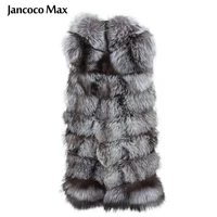 jancoco max women real silver fox fur vest 7 rows winter fashion warm hood gilet top quality natural fur waistcoat s7228
