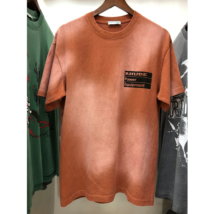 RHUDE POWER EQUIPMENT TEE 2020 Мужская и женская футболка Tie Dye футболки из хлопка с тяжелым