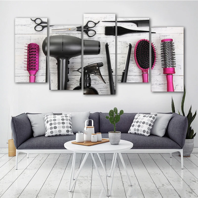 

5 Panels Hairdressing Tools Canvas Paintings Modular Wall Decor Wall Art Pictures For Living Room Posters Modern Home Decor