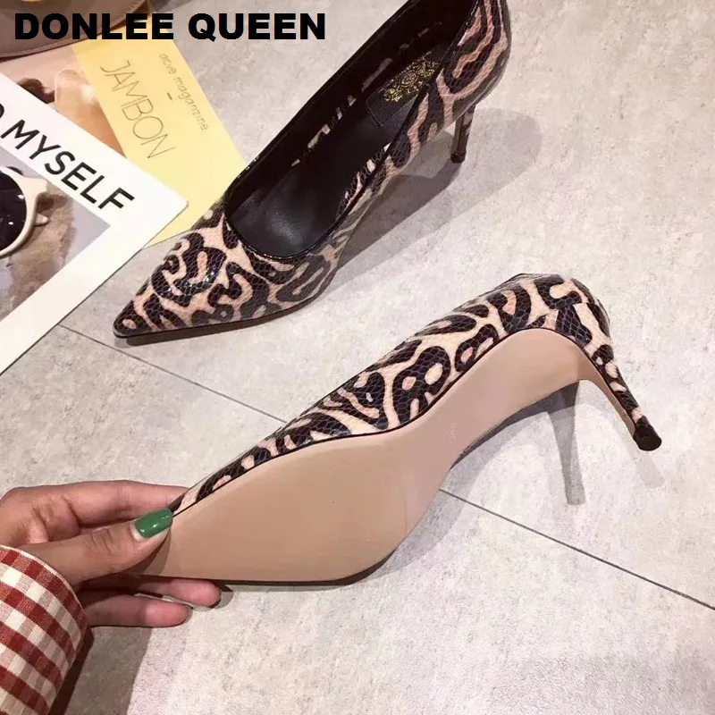Fashion Women Leopard Pumps Pointed Toe 8cm Stiletto Ultra High Heel Sexy Ladies Party Shoes For Elegant Female Muje | Обувь