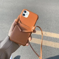 original real leather case for iphone 13 12 11 pro max xs card pocket cover for iphone xs max xr x 7 8 plus case neck rope funda