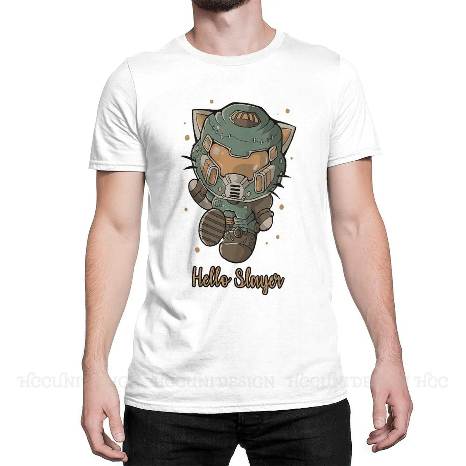 

Doom Slayer Shooting Games New Arrival T-Shirt Hello Slayer Design Crewneck Cotton O NECK Short Sleeved Adult Shirt