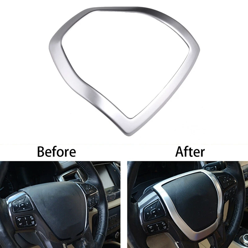 

Car Steering Wheel Decoration Cover Trim Sticker for Ford Ranger 2015 2016 2017 2018 2019, Silver