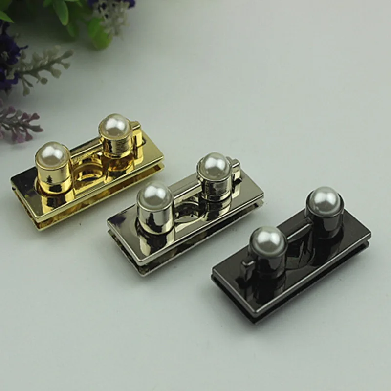 

3 PCS Square Lock ABS Pearl Pull Lock Bag Buckle Light Gold Gun Black Women DIY Bag Parts Luggage Handbag Hardware Accessories