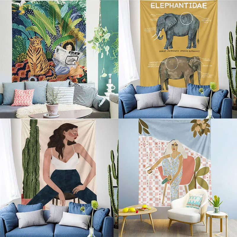 

European and American Illustration Hanging Painting Tapestry Wall Decoration Hanging Painting Sofa and Bedside Background Fabric