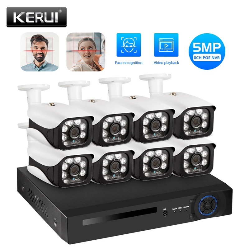 Камера видеонаблюдения KERUI POE NVR система безопасности для дома 5 МП 8 каналов