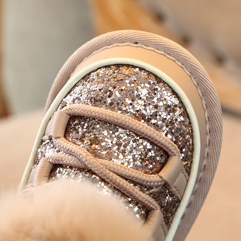 Scsech/зимние ботинки для девочек с блестками и кроличьим мехом мягкие мальчиков