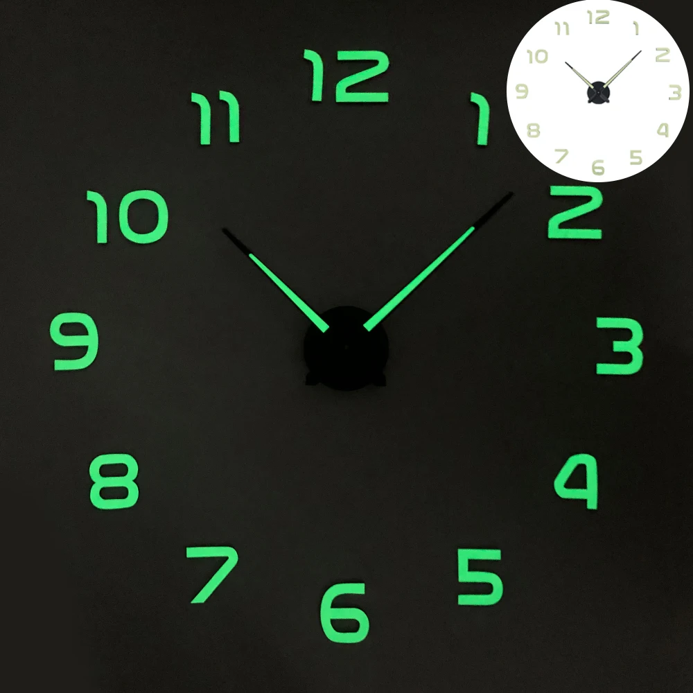 

Luminous Wall Clock Large Nightlight Modern Clock Watch Horloge 3D DIY Acrylic Mirror Stickers Quartz Clocks Wall Wome Decor