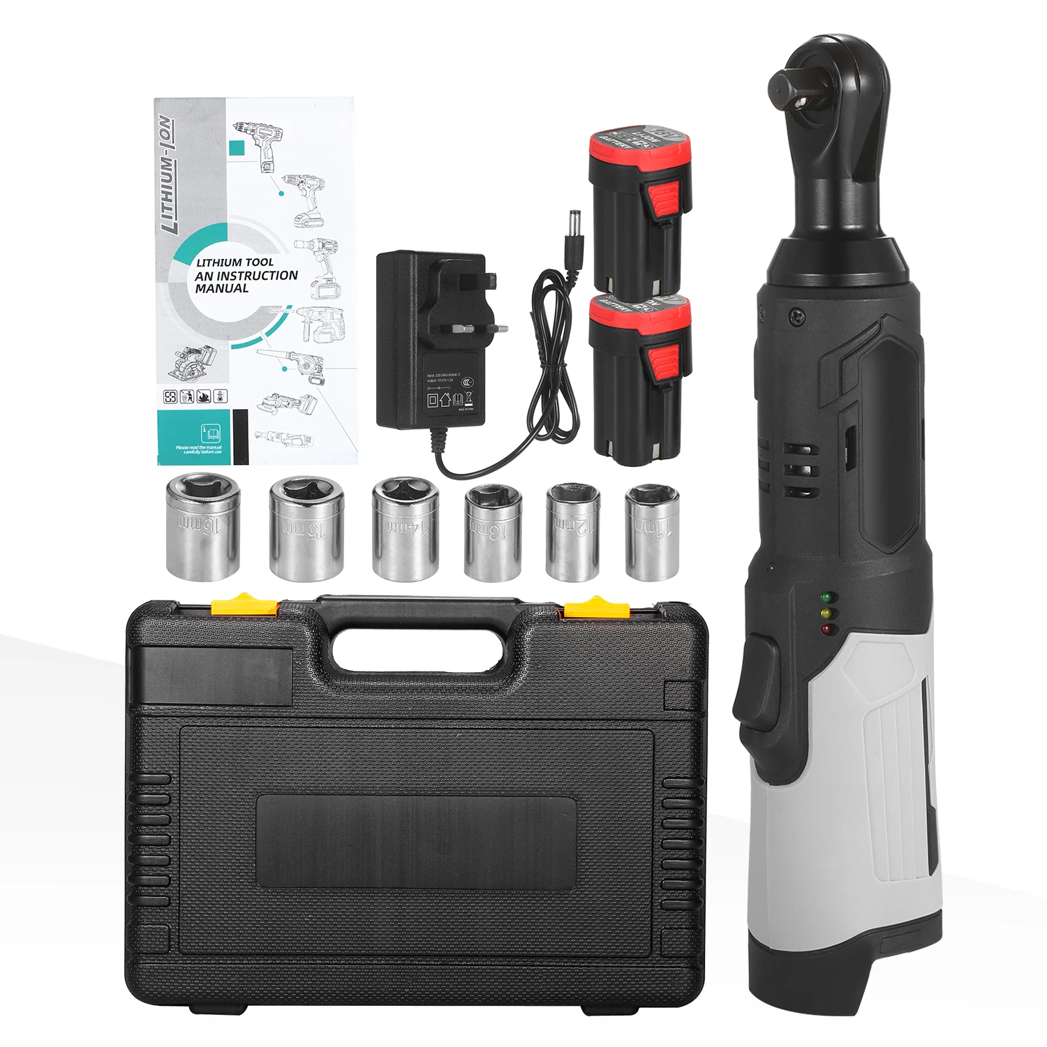 

Cordless Electric Ratchet Wrench 80N.M 240RPM 18V Power Ratchet Wrench Kit with Battery and a Fast Charger 6pcs Metric Socket