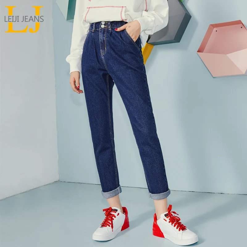 LEIJIJEANS Новое поступление двубортные свободные темно-синие брюки от Harlan крутые