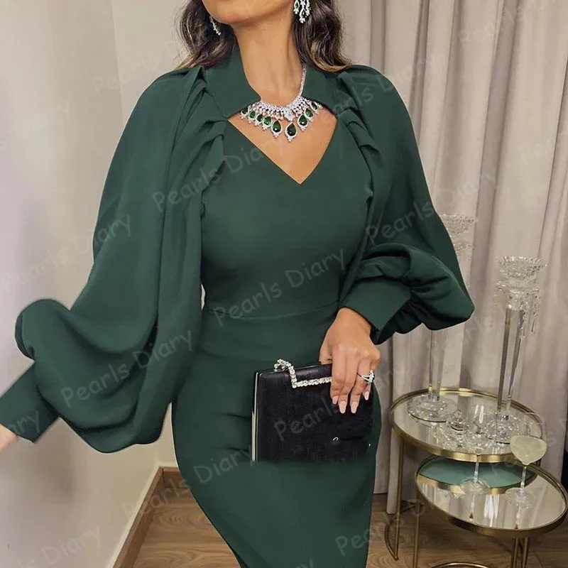 

Sexy Emerald Green Arabic Evening Gowns Long Sleeve Mermaid Muslim Formal Dresses 2021 Plus Size Women Dubai Wedding Party Dress
