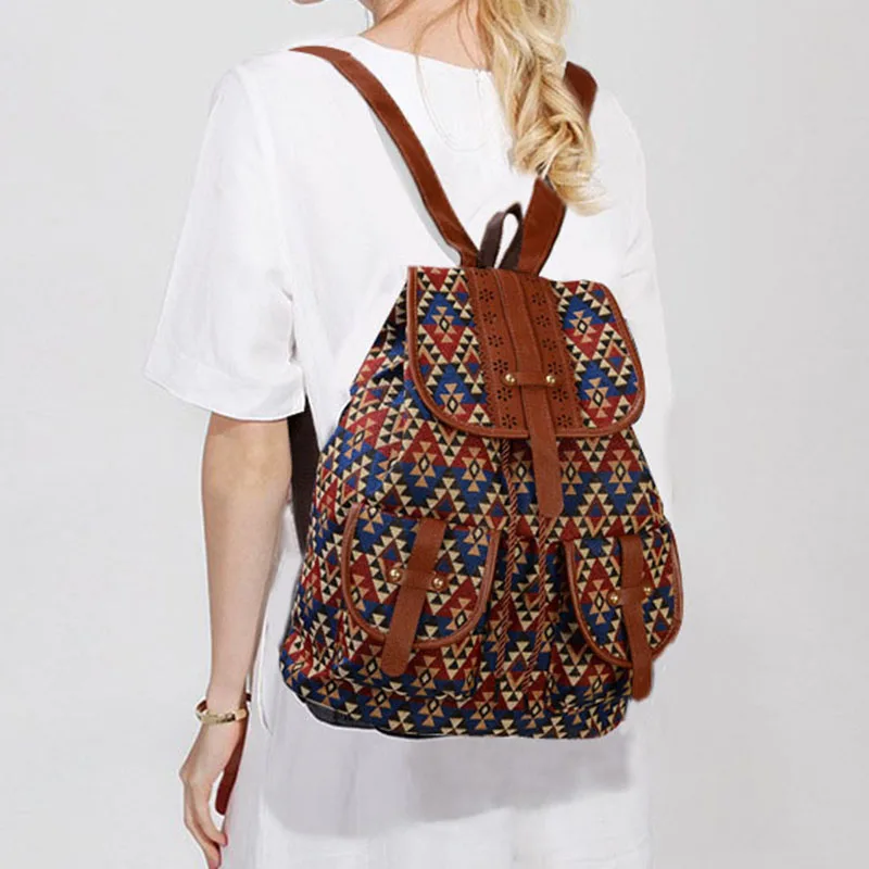 

New Fashion Backpack European and American Style Casual Canvas Ladies Backpacks Trendy Outing Travel Bag Ethnic Style Big Bag