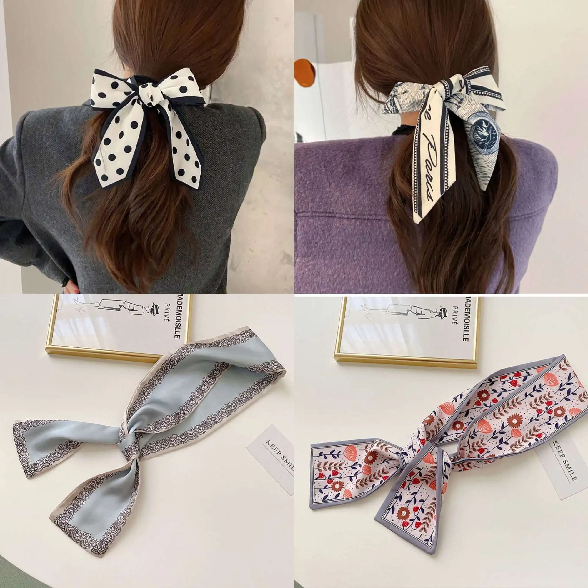 

Designer Small Silk Square Scarf Women Narrow Long Leopard Striped Print Handkerchief Lady Head Hair Band Scarfs Kerchief Female