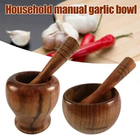 bamboo wood mortar and pestle set with lid spoon grinder press crusher masher for pepper garlic herb spice vc