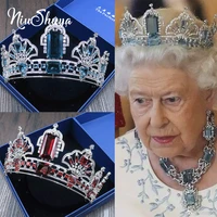 niushuya sparkling blueredclear hair tiaras crowns european british royal zircon brides wedding headband hair accessories
