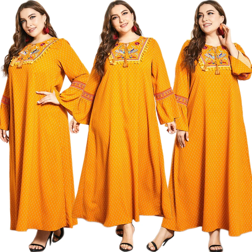 

Abaya Embroidery Ethnic Long Dress Women Muslim Kaftan Islamic Clothing Ramadan Middle East Dubai Loose Casual Plus Size Fashion