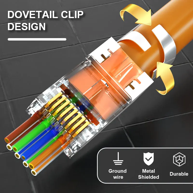 ZoeRax RJ45 Cat8 Cat7 &amp Cat6A Pass Through connectors 8P8C 50UM Gold Plated Shielded FTP/STP | Network Modular Plug - 1.5mm Электроника