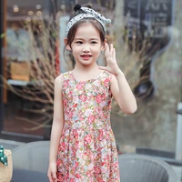 2021 summer new cute princess vest dress sleeveless ruched floral knee length o neck a line toddler girl dresses kids clothes