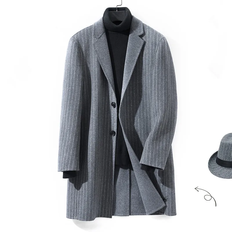 

2020 Winter Cashmere windbreaker Men's high quality stripe trench coat Men's Business casual 100% woolen coats men overcoat