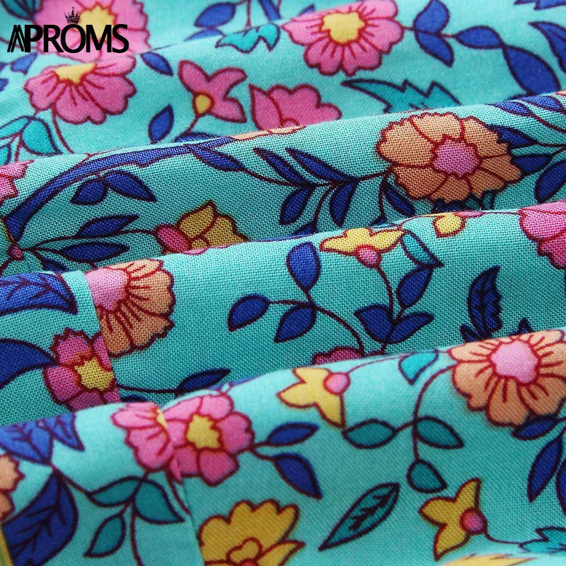Aproms богемное женское Хлопковое платье с цветочным принтом, женские сарафаны, повседневные летние мини-платья трапециевидной формы без рукавов, пляжные платья на бретелях