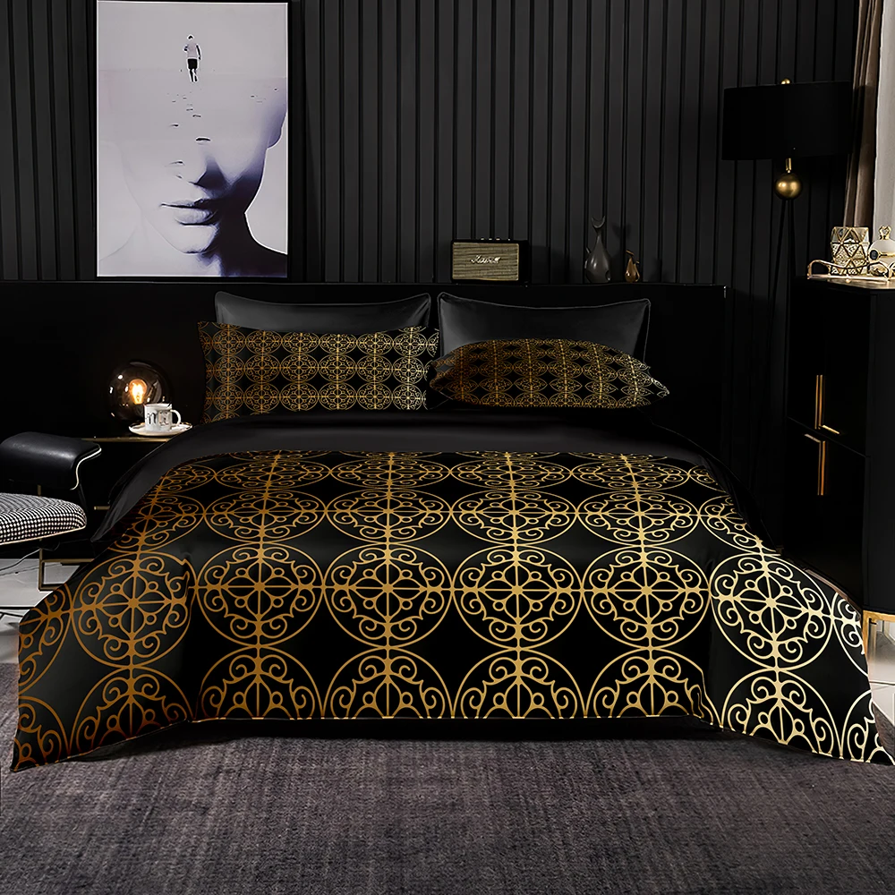 

Roman Style Bedding Set Golden Magic Circle Duvet Cover 220x260 with Pillowcase,220x230 Quilt Cover,High Quality Luxury Bed Set
