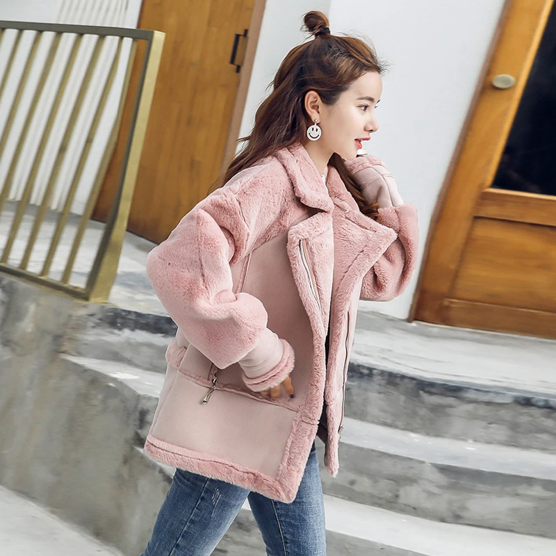 Winter Warm Women Locomotive Faux Fur Coat Luxury Design Clothing Female Leather Overcoats Outerwear Trench Coats A158 | Женская одежда