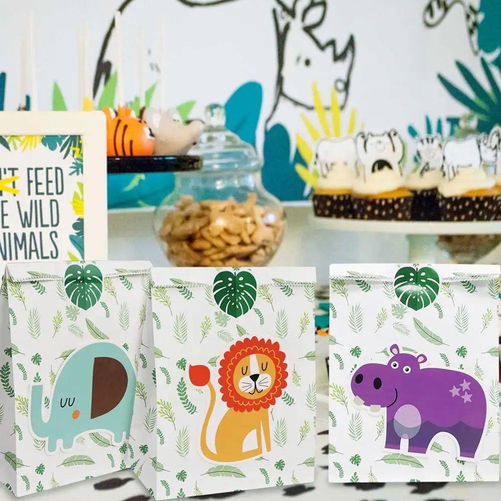 OurWarm 12 шт. джунгли сафари сувенирные пакеты конфеты подарочные с наклейками