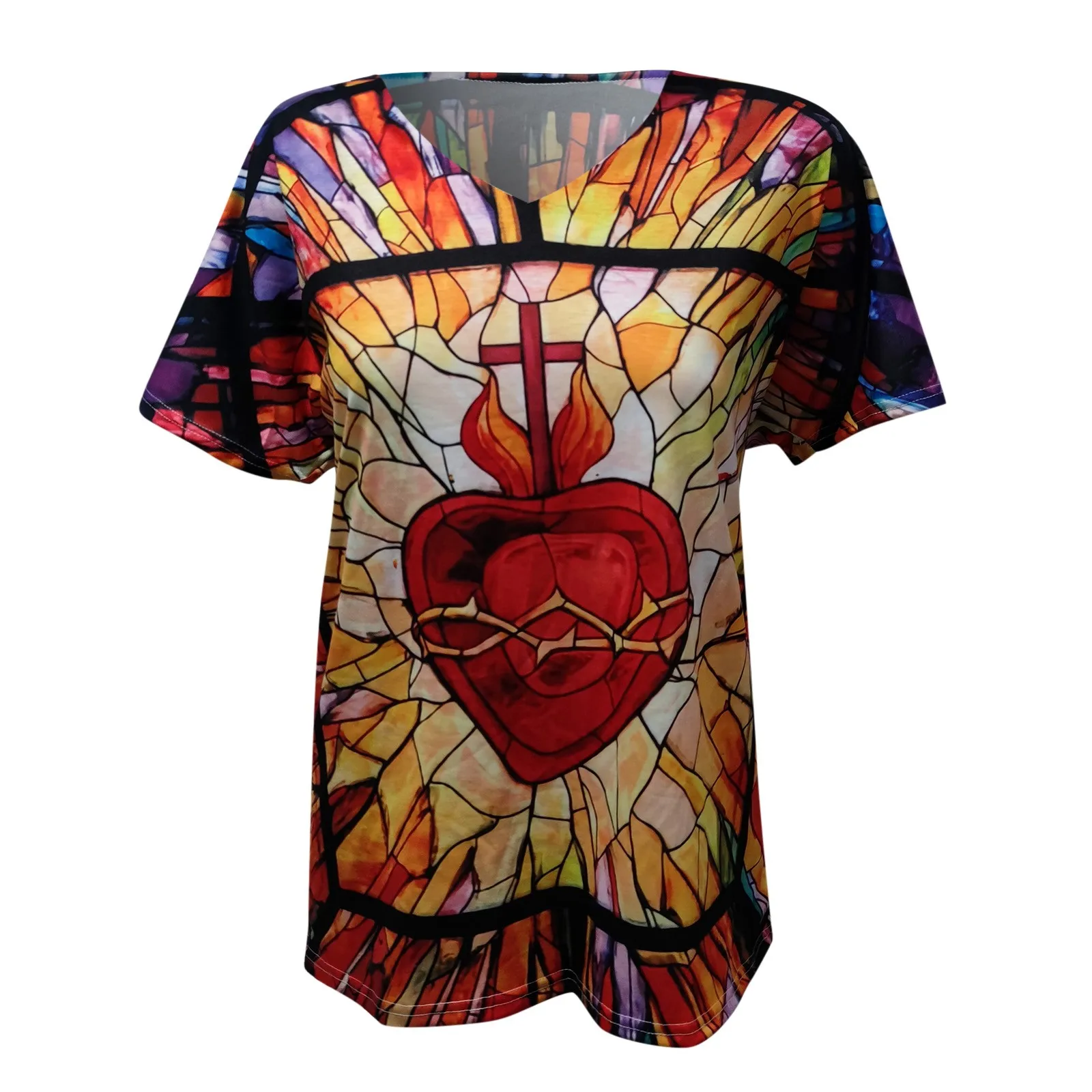 

Loose Blouse Clothing Women Fashion Short Sleeve 3D Printed V-Neck Tops Blouse Texture Smooth Wrinkle Pure Casual Blouse 2021