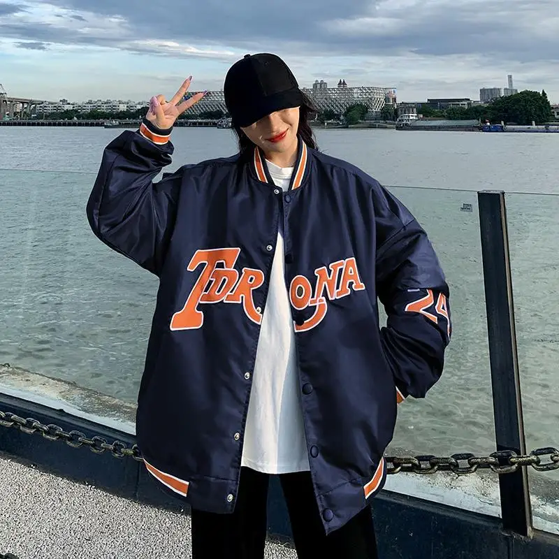 

Women's jacket 2021 new men's and women's coats Harajuku American retro contrast baseball suit couple loose sport BF jacket
