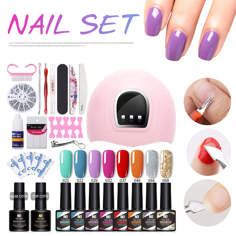 Nail Set Soak Off UV LED Nail Gel Polish Varnish with Nail Dryer Lamp All in One Nail Art Tools Manicure Set