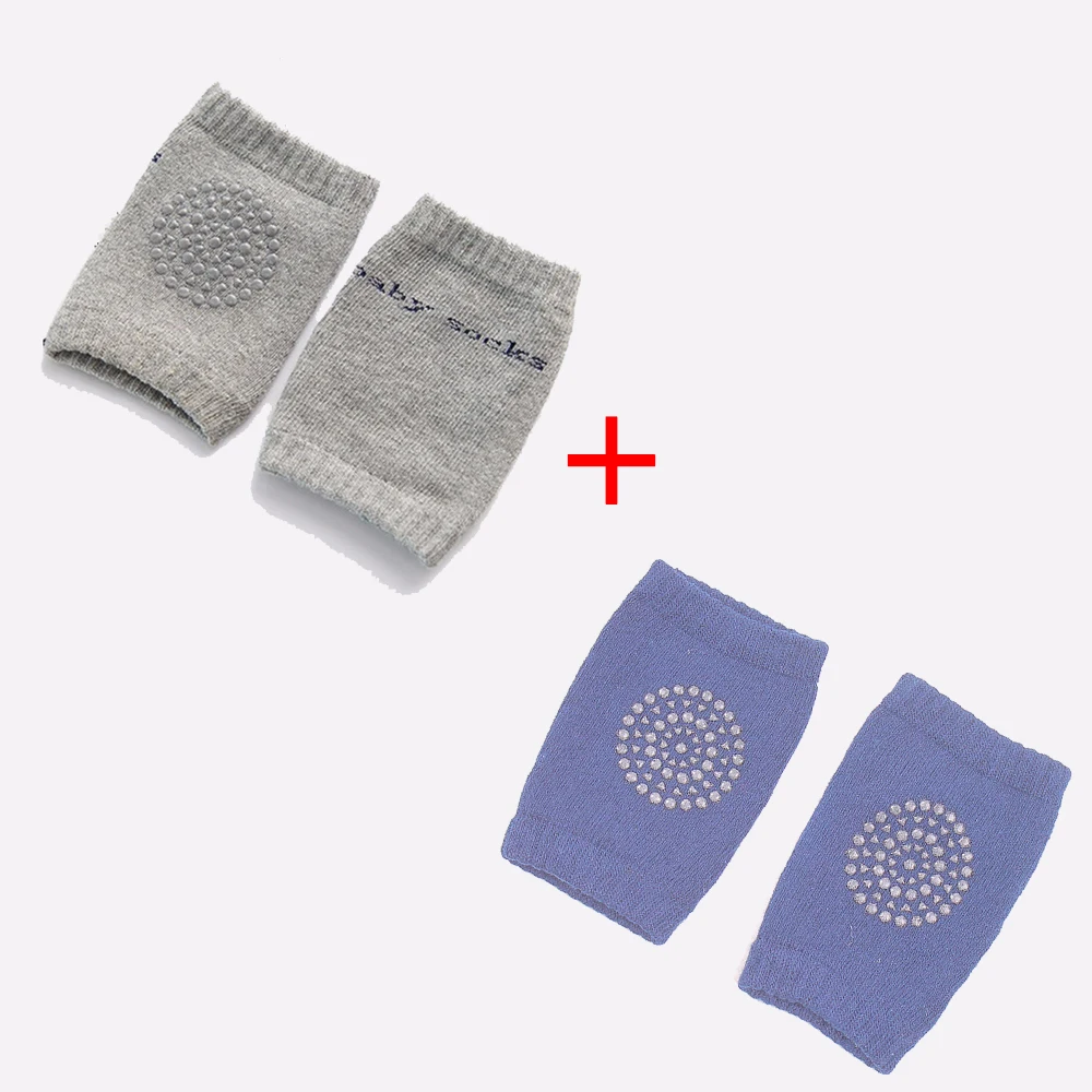gray and navy blue 2 пары детских наколенников, Детские Безопасные носки для ползания, хлопковые гетры с подушками для детей 1-3 лет - Цвет: gray and navy blue