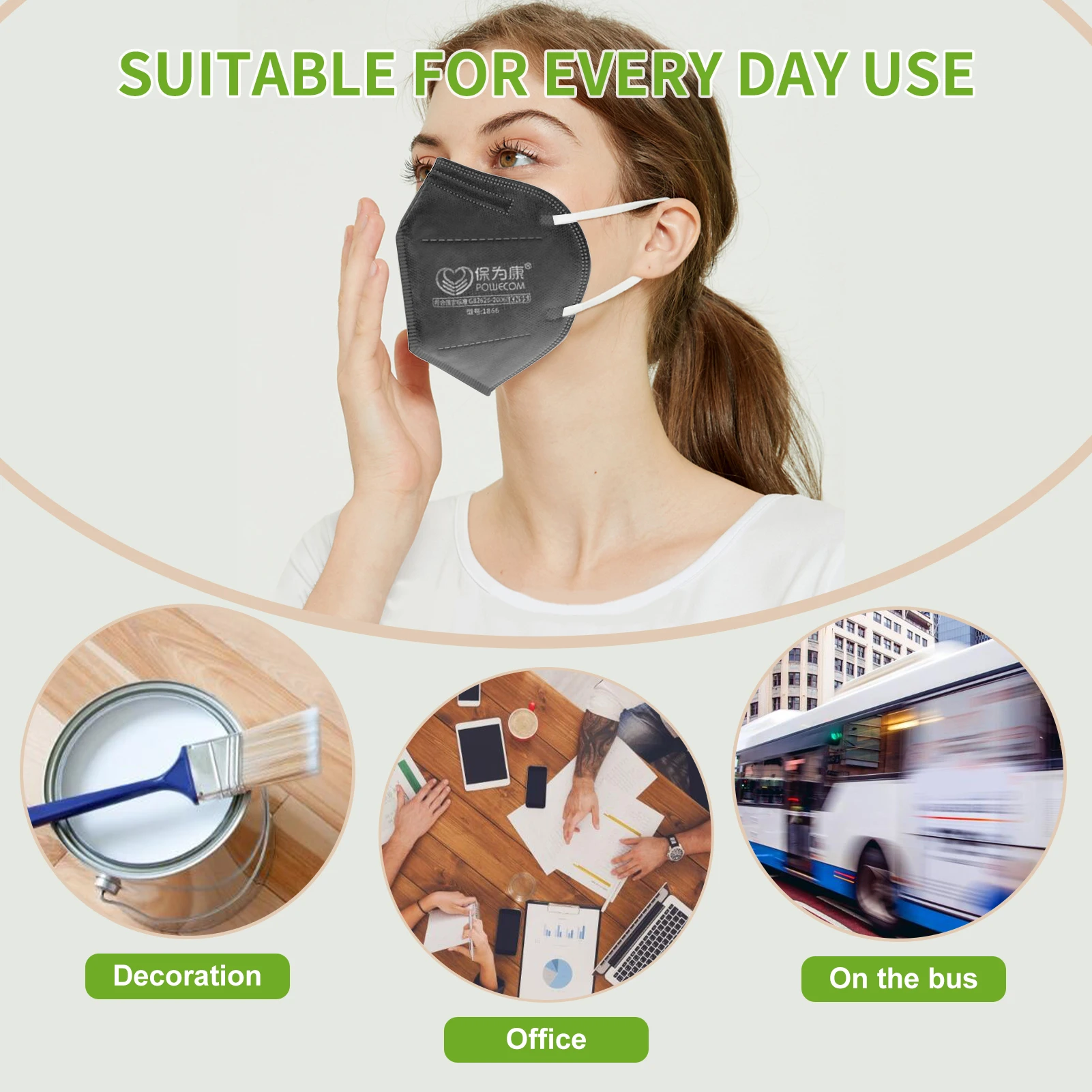 

FFP2mask Powecom Reusable FFP2 Masks PM2.5 Protective 95% Filtration FFP2 Mouth Muffle Mask Face Mask Respirator with CE