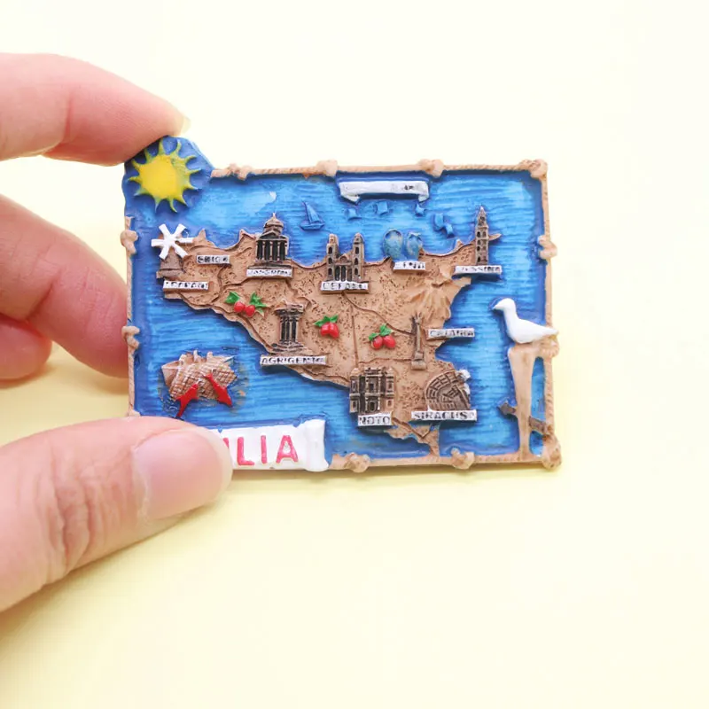 Магнит на холодильник Сицилия сувенир синяя квадратная карта художественные