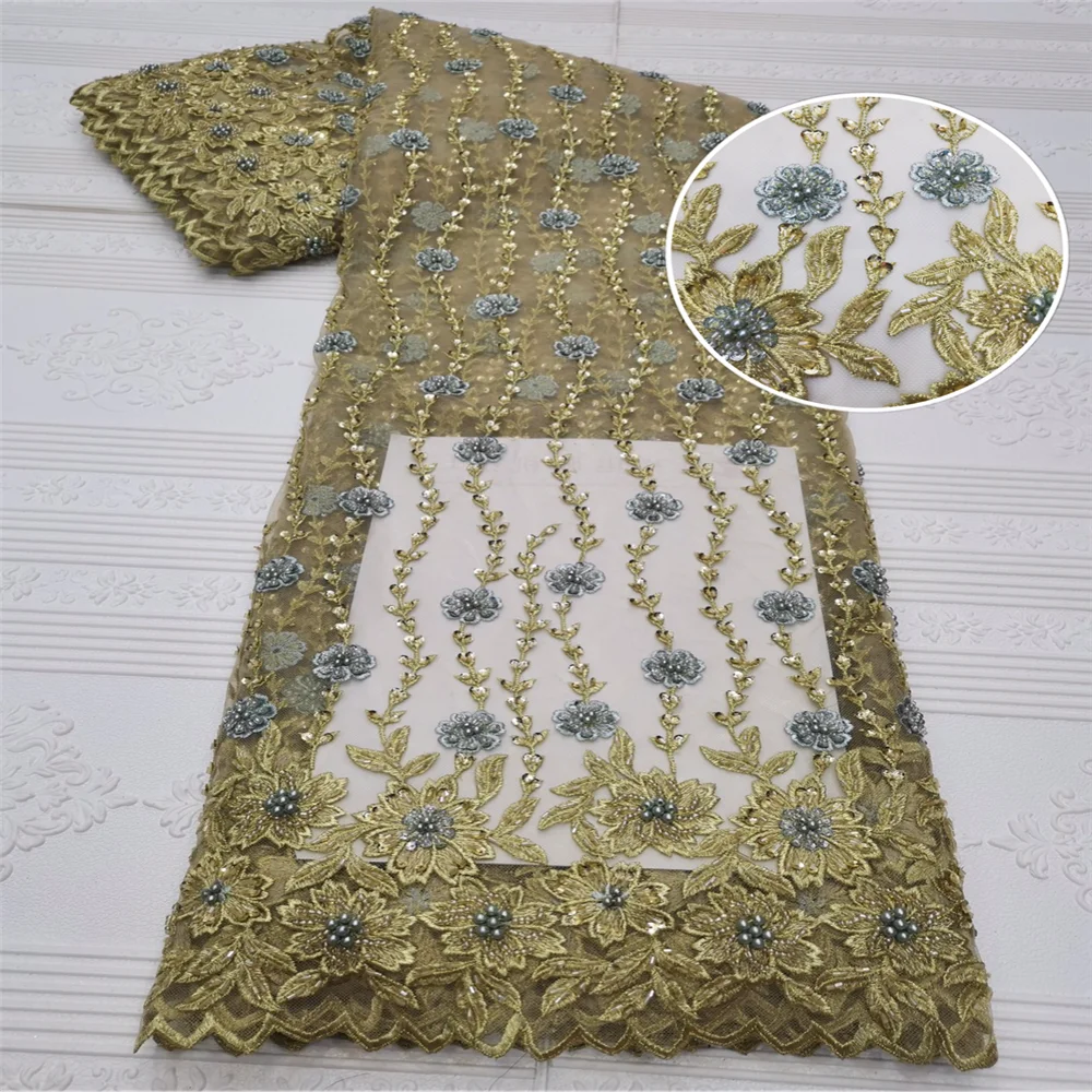 

Hot Sale Nigerian LaceFabric 2021 High Quality Tulle hand made beads African Laces Fabric Wedding African French Net Lace JL-108
