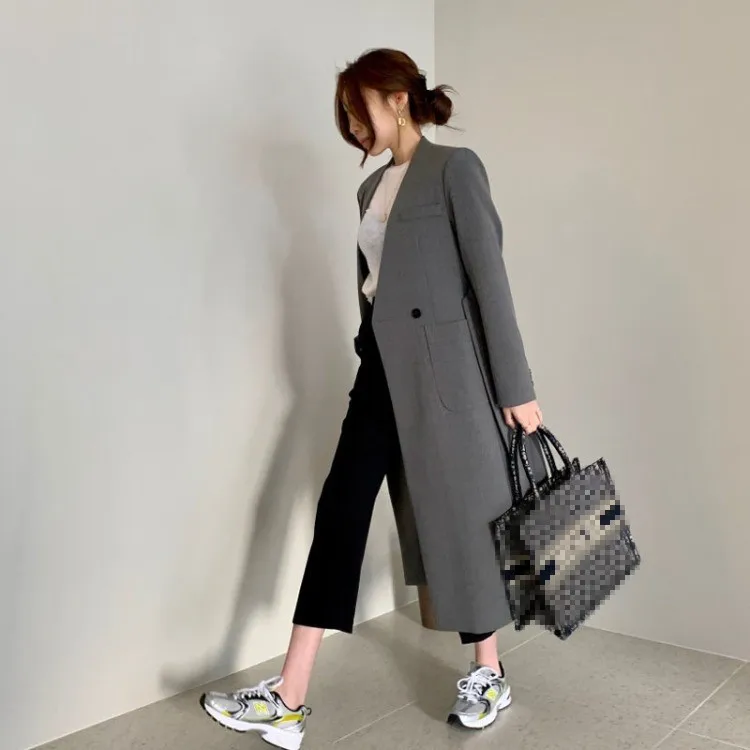 Корейский Тренч женская верхняя одежда осенняя ветровка Длинное свободное