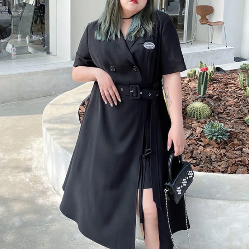 

HOUZHOU Black Large Size Dresses Summer 2021 Gothic Ladies Women Outfits Streetwear 2021 Fashion Loose Sundress Patchwork