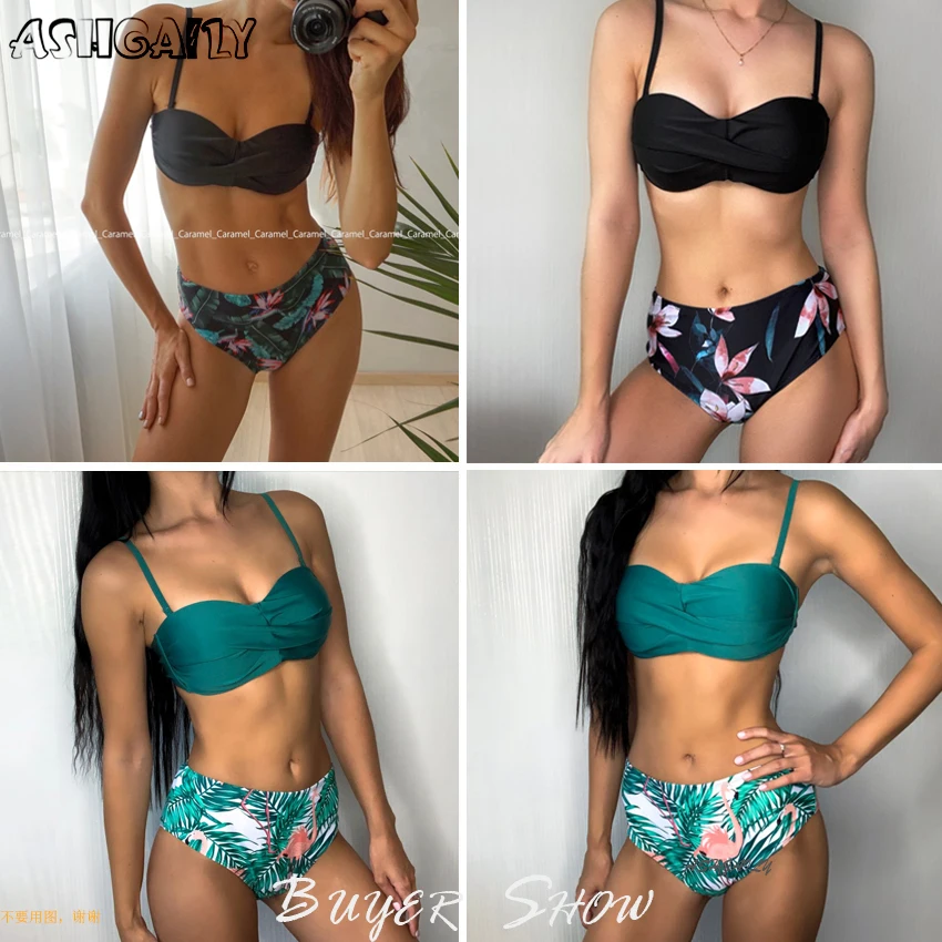 

Sexy 2021 Bikini Swimsuit Women Swimwear Push Up Bikinis Set Leaf Print Female High Waist Swimming Suits for Bathing Suit