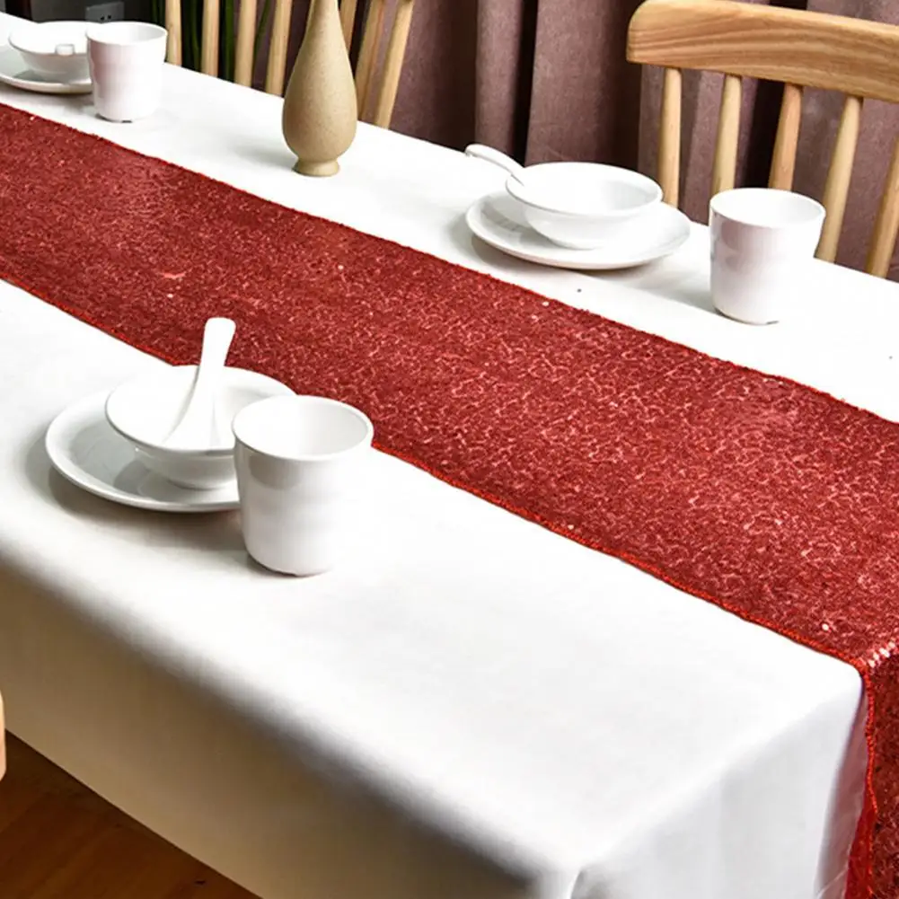 

Satin Table Runner Tablecloth Glitter Breathable Fabric Tear Resistant Sequin Table Runner Flag Table Wedding Party Decoration