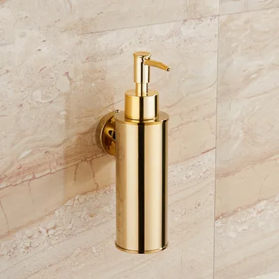Liquid Soap Dispenser Hand Kitchen Sink Soap Container 304 Stainless Steel Gold Bathroom Shampoo Holder Wall Mounted Bottle - Color: round gold