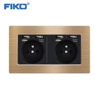 fiko 2gang 16a french standard with dual usb family stainless steel panel wall socket with usb 14686mm double frame socket