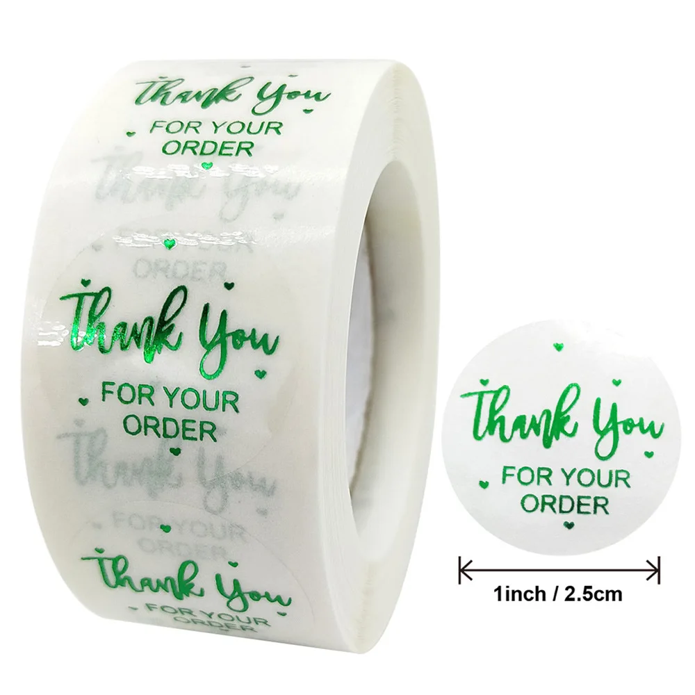 Бронзирующая зеленая фольга 500 шт. спасибо за заказ наклейка для магазина