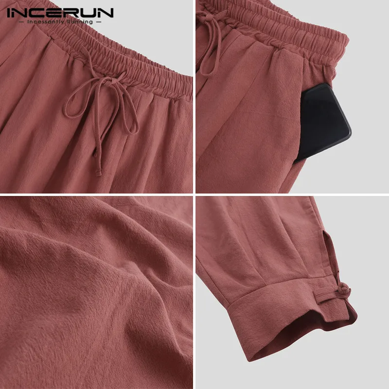 

INCERUN Retro Men Harem Pants Cotton 2020 Joggers Solid Loose Workout Sweatpants Elastic Waist Casual Trousers Men Plus Size 5XL
