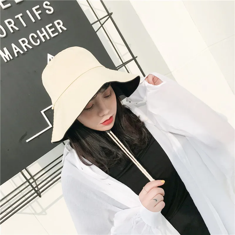 Панама женская с широкими полями и веревкой складная шляпа от солнца для пляжа