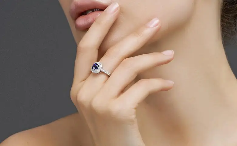 

Rulalei Luxury Jewelry High Quality 925 Sterling Silver Blue AAAAA Cubic Zircon Promise Women Wedding Band Bridal Ring Gift