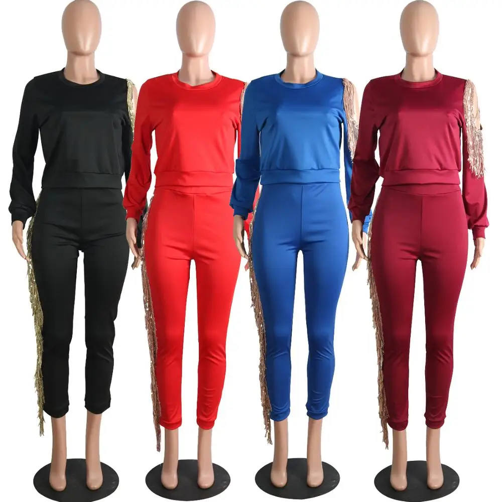 Женский комплект из двух предметов однотонный спортивный костюм с круглым