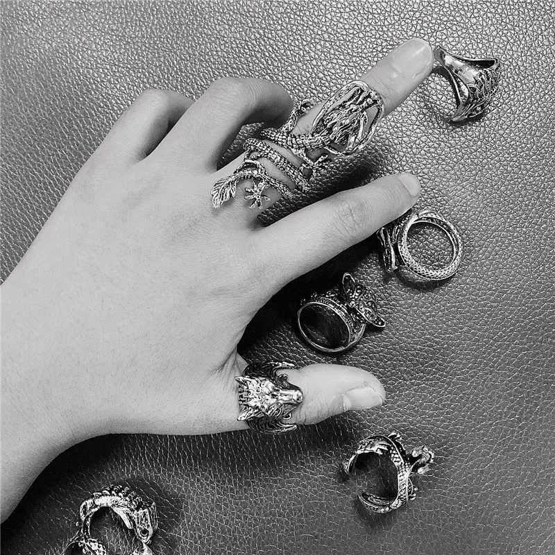 

Vintage Animals Dragon Claw Snake Ring Men Women Punk Hip Hop Opening Rings Adjustable Personality Gothic Rings Jewelry Gift