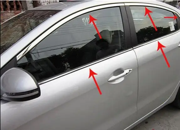 

for 2011-2012 KIA RIO / K2 High quality stainless steel car window trim strip (up + down + Rear triangle, set of 10 pcs.)